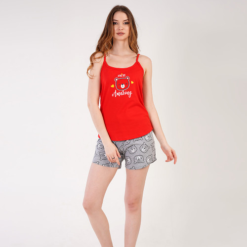 Pijamale cu Maieu Vienetta Model 'You're Amazing' Red