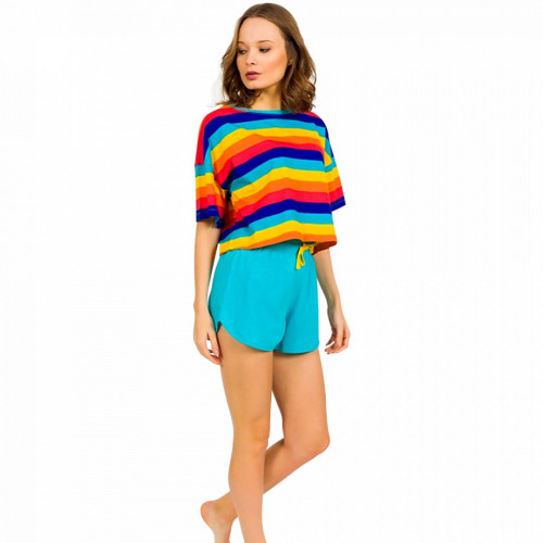 Pijamale Dama Manesca Scurta Pantalon Scurt Vienetta Model 'Rainbow of Happiness'