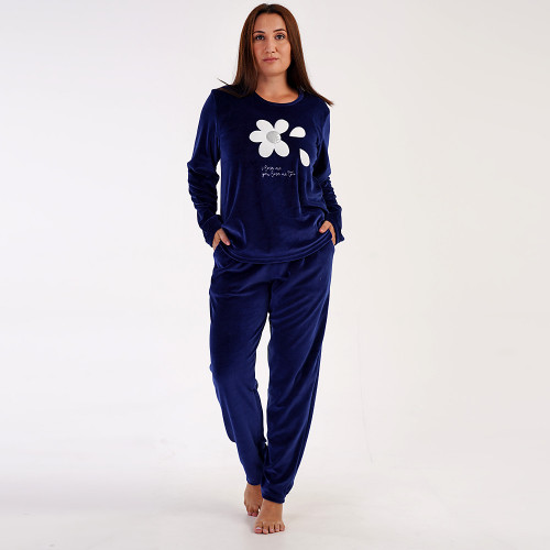 Pijamale Dama Marimi Mari din Soft Velur Vienetta Model &#039;Love Me Too&#039; Blue