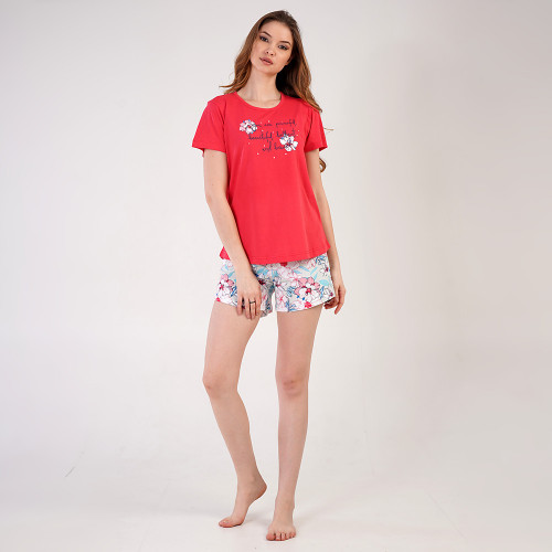 Pijamale Dama Vienetta din Bumbac 100%, Model 'Powerful and Brave' Red