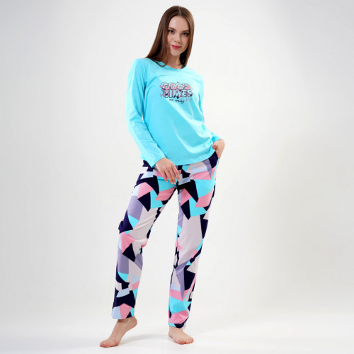 Pijamale Vienetta din Bumbac Model &#039;Good Time are Coming&#039; Blue