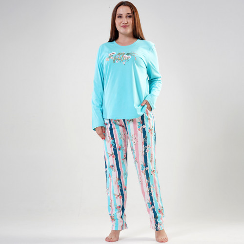 Pijamale Vienetta Marimi Mari din Bumbac 100% Model 'Stay Positive'