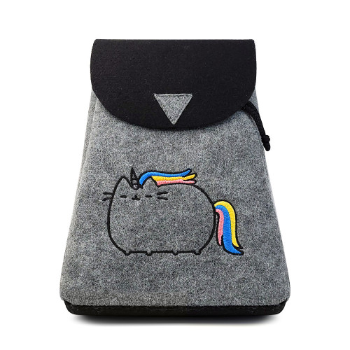 Rucsac din Postav cu Maner si Bretele Model 'Rainbow Mood' Gray