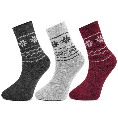 Șosete din Lână de Alpaka Set 3 Perechi Model 'Winter Fantasy' Gray Red