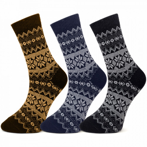 Șosete din Lână Set 3 Perechi Model 'Basic Traditions' Black Blue Brown