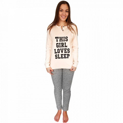 Woman's Pajams L'Originale, 100% Cotton, 'This Girl Loves Sleep' Pink