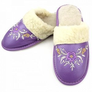 Papuci de Casa din Piele Imblaniti cu Lana Model 'Akna Rogue' Purple