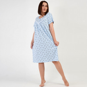 Camasa de Noapte Marimi Extra Mari din Bumbac Vienetta, Model 'Marlene' Blue