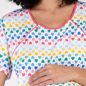 Camasa Gravide si Alaptat Bumbac 100% Vienetta Model 'Rainbow Hearts'