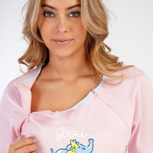 Camasa Gravide si Alaptat cu Fermoar Vienetta Model 'Good Luck' Light Pink