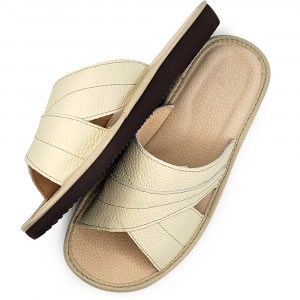 Cream Thick Sole Leather Slippers, 'Luxury Feet' Cream Model - Img 5
