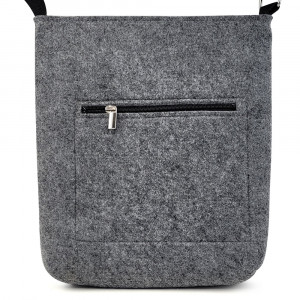Geanta din Postav cu Maner Lung Model 'Kitty in Love' Gray