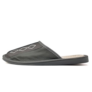 Papuci de Casa din Piele Model 'Geometric Aproch' Gray - Prezentare papuci vedere din lateral.
