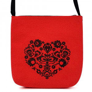 Long Handle Canvas Bag 'Heartbeats' Red