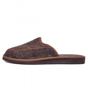 Papuci de casă din postav Lim Art Model Lounge Brown, culoare crem natur, model minimalist UNI, broderie discretă "Lim Art", talpă antiderapantă.