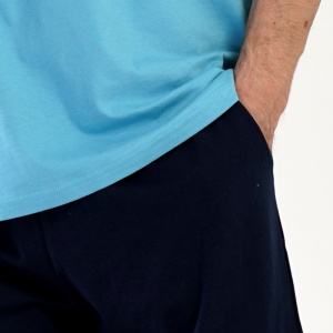 Pijamale Barbati cu Pantalon Scurt Vienetta|MAN Model 'Off Road Motorcycle' Blue - Prezentare detaliu buzunar.