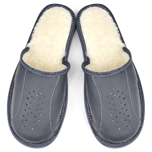 Men's Sheepskin Leather Slippers 'Tennessee Winter' Gray