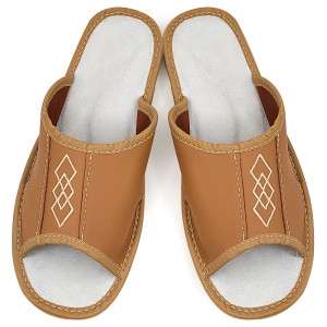 Men's Slippers Material Leather Color Brown Model 'Brown Diamond'