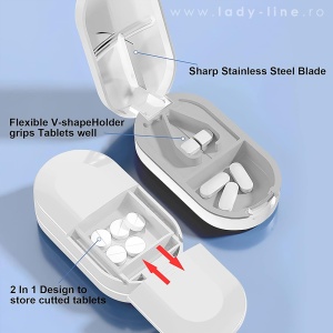 Organizator Medicamente Alb cu 2 Locații și Cuțit pentru Tăiat | Stocare Eficientă, Tăiere Precisă