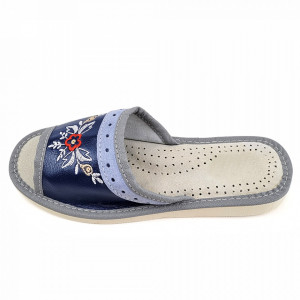 Papuci de Casa Dama din Piele Sezon Vara Culoare Albastru Model 'Agra Blue'