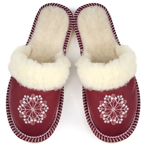 Papuci de Casa Dama Imblaniti cu Lana de Oaie Model 'Creation' Burgundy