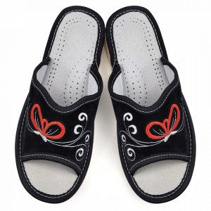 Papuci de Casa Dama Material Piele Intoarsa Culoare Negru Model 'Dream Butterflies' 🦋
