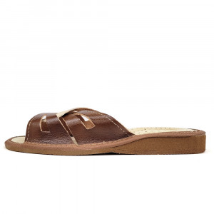 Papuci de Casa din Piele Comozi Model 'Glaucia' Cappuccino