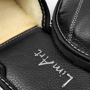 Papuci de Casa din Piele Îmblăniți cu Lână , Model 'Luxury Man' Black