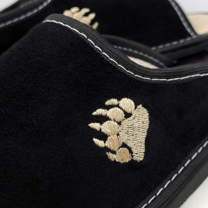Papuci de Casa din Piele Intoarsa Model 'Wild Bear' Culoare Negru