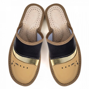 Papuci de Casa din Piele Model 'The Golden Age' Brand Nowo