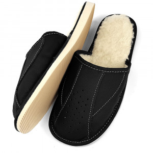 Papuci de Casa Imblaniti cu Lana de Oaie Culoare Maro Model 'Manhood' Black