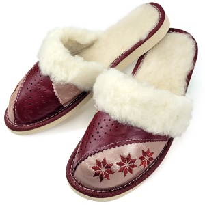 Papuci de Casă Îmblaniti cu Lână de Oaie Model 'Spirit of Winter' Dark Burgundy