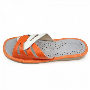 Papuci de Casa Vara din Piele Culoare Alb/Negru Model 'Sunny Summer' Orange