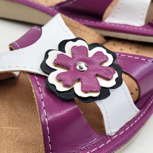 Papuci de Casa Vara din Piele Culoare Alb/Violet Model 'Anemone'
