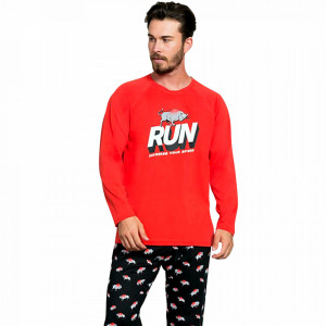 Pijama Barbati Bumbac 100% Gazzaz by Vienetta 'Run Incrase Your Speed' Red