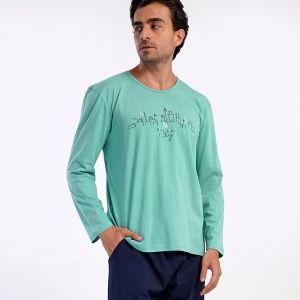 Pijama Bumbac 100% pentru Bărbați, Vienetta | MAN Model 'Dream City' - Prezentare bluză pijama .