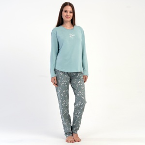 Pijama Damă din Bumbac 100% Vienetta, Model 'Bloom' Light Green