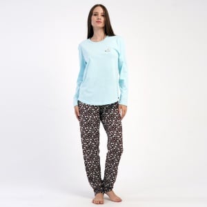 Pijama Damă din Bumbac 100% Vienetta, Model 'Have a Nice Day' Blue