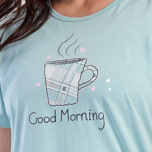 Pijama Dama Marimi Mari 'Good Morning' |  Un Start de Zi Relaxant și Stilat. Prezentare detaliu imprimeu frontal!