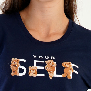 Pijama Vatuita la Interior din Bumbac 100% Vienetta, Model 'Love Self' Blue