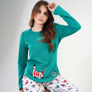Pijama Vatuita la Interior din Bumbac, Brand Vienetta, Model 'Love Meow'