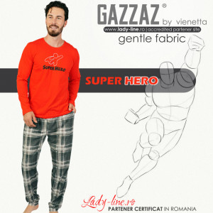 Pijamale Barbati din Bumbac 100% Gazzaz by Vienetta Model 'Super Hero' Red