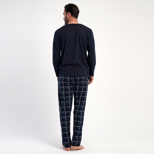 Pijamale Bărbați din Bumbac 100% Vienetta | MAN Model 'World Wide' Dark Blue-Prezentare pijama din spate.