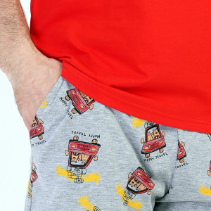 Pijamale Barbati Pantalon Scurt Vienetta | MAN Model 'Happy Family' Red