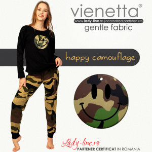 Pijamale Confortabile Dama din Bumbac Vienetta Model 'Happy Camouflage'