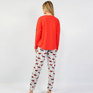 Pijamale Confortabile din Bumbac Vienetta Model 'Mama Bear' Red