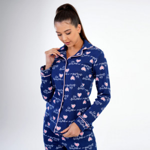 Pijamale cu Nasturi Vienetta din Bumbac 100% Model 'Love Beverly Hills'