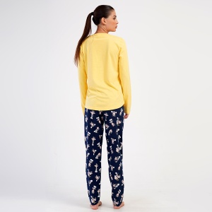 Pijamale Dama din Bumbac 100% Vienetta, Model 'Catch a Faliing Star' Yellow . Prezentare pijama din spate.