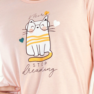 Pijamale Dama din Bumbac 100% Vienetta, Model 'Never Stop Dreaming' Pink 