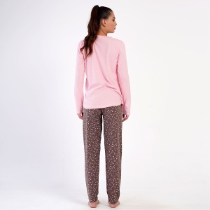 Pijamale Dama din Bumbac Vienetta Model 'Think Pink' | Confort si Bună Dispoziție. Prezentare din spate.